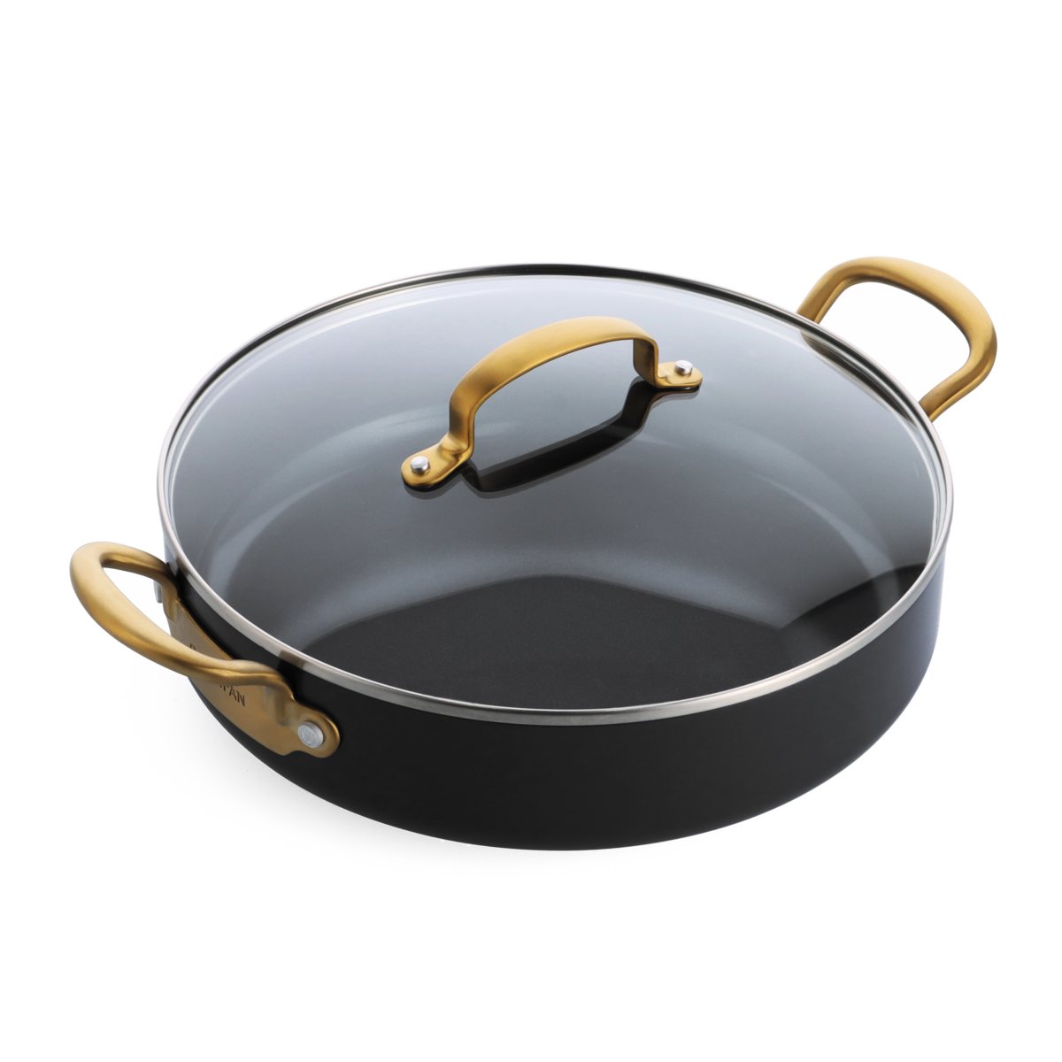 Barcelona Ceramic Non-Stick 30cm Everyday Pan with Lid | Black with Gold-Tone Handles