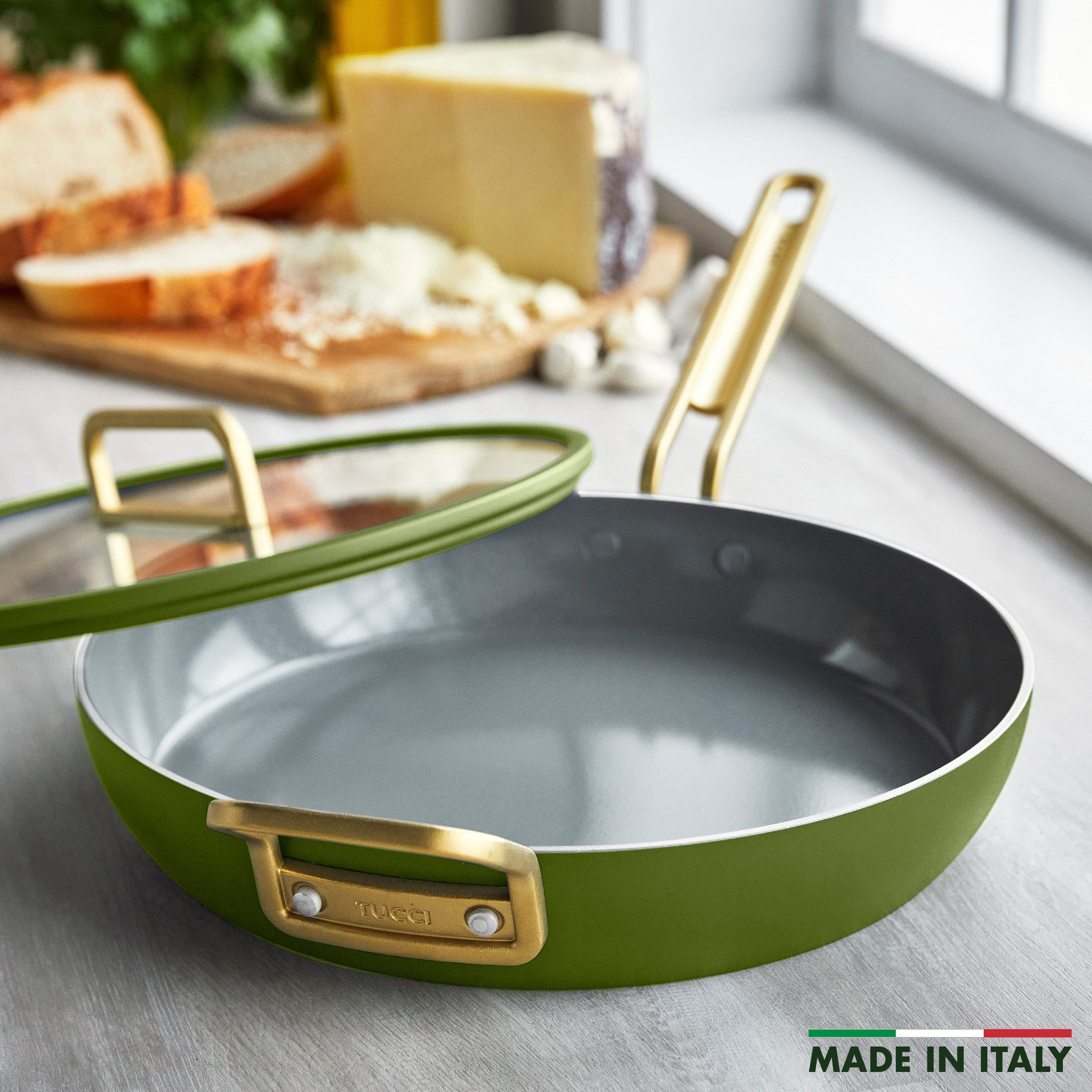 Stanley Tucci™ Ceramic Non-Stick 30cm Frypan with Lid | Tuscan Olive