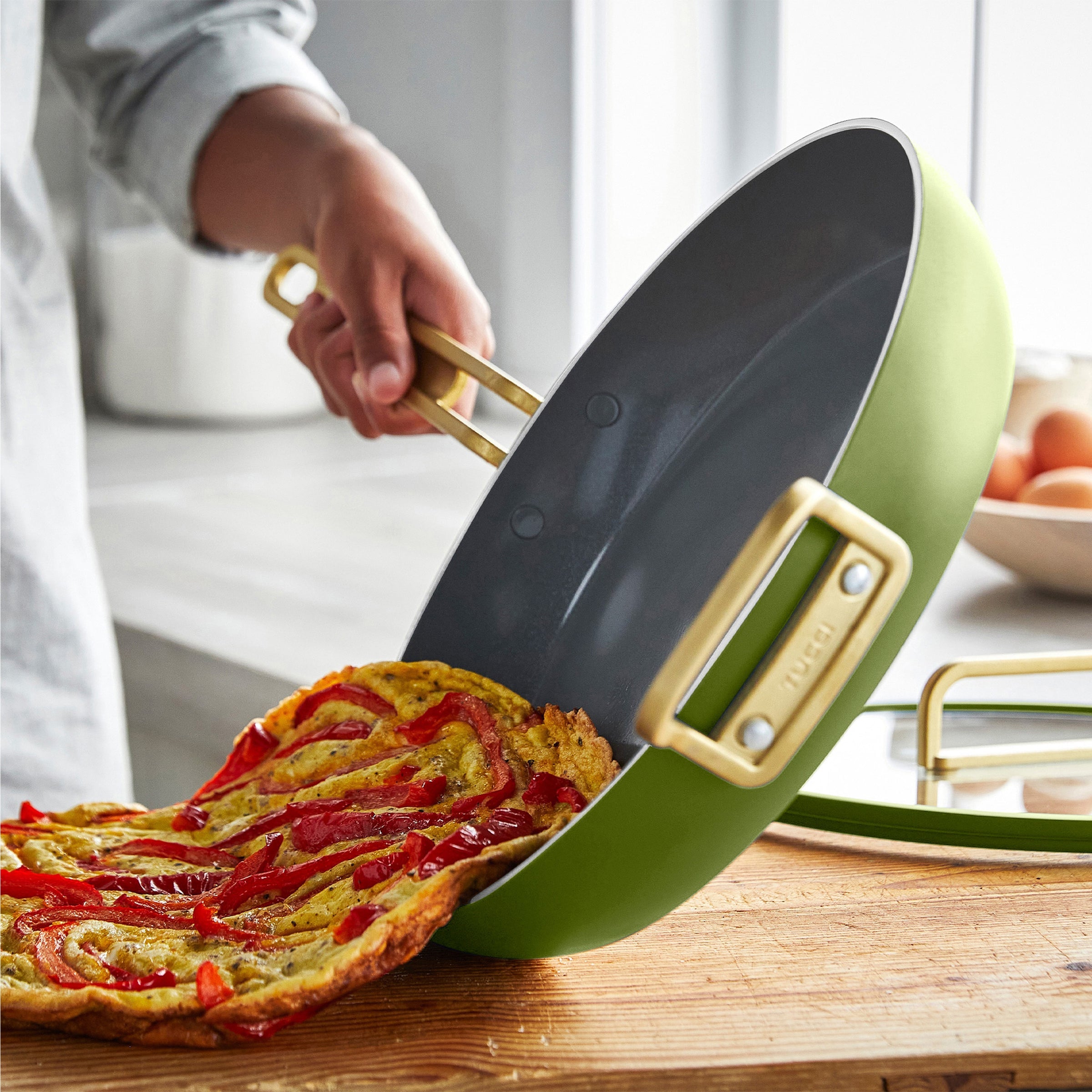 Stanley Tucci™ Ceramic Non-Stick 30cm Frypan with Lid | Tuscan Olive