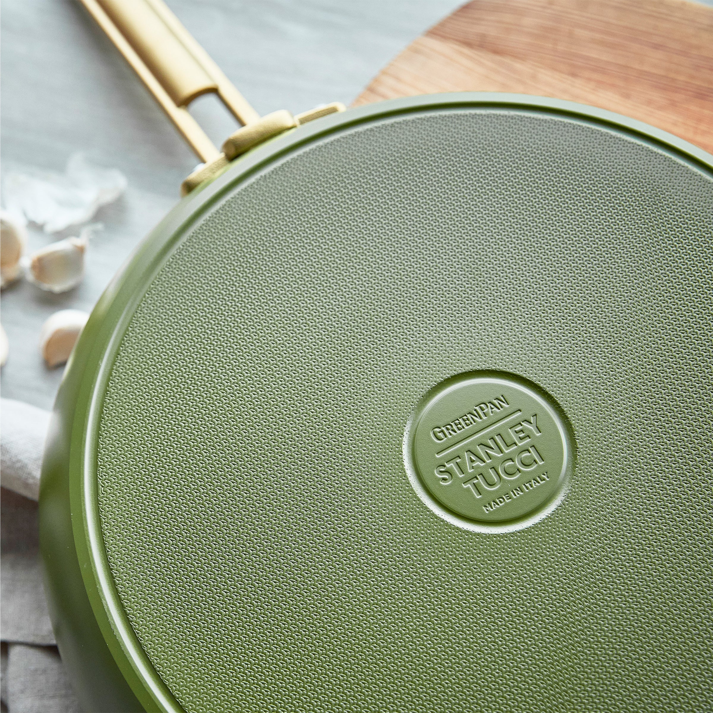 Stanley Tucci™ Ceramic Non-Stick 30cm Frypan with Lid | Tuscan Olive