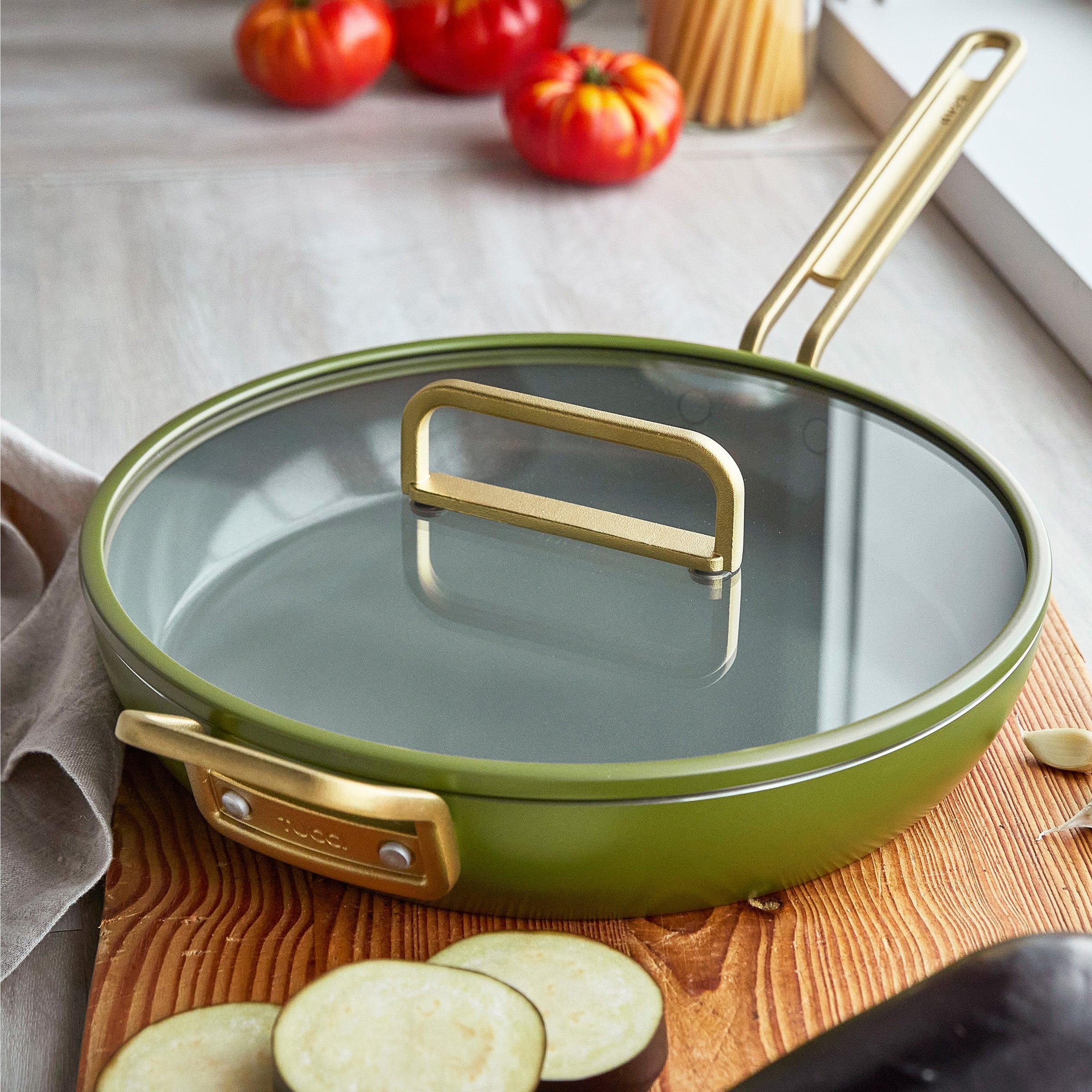 Stanley Tucci™ Ceramic Non-Stick 30cm Frypan with Lid | Tuscan Olive