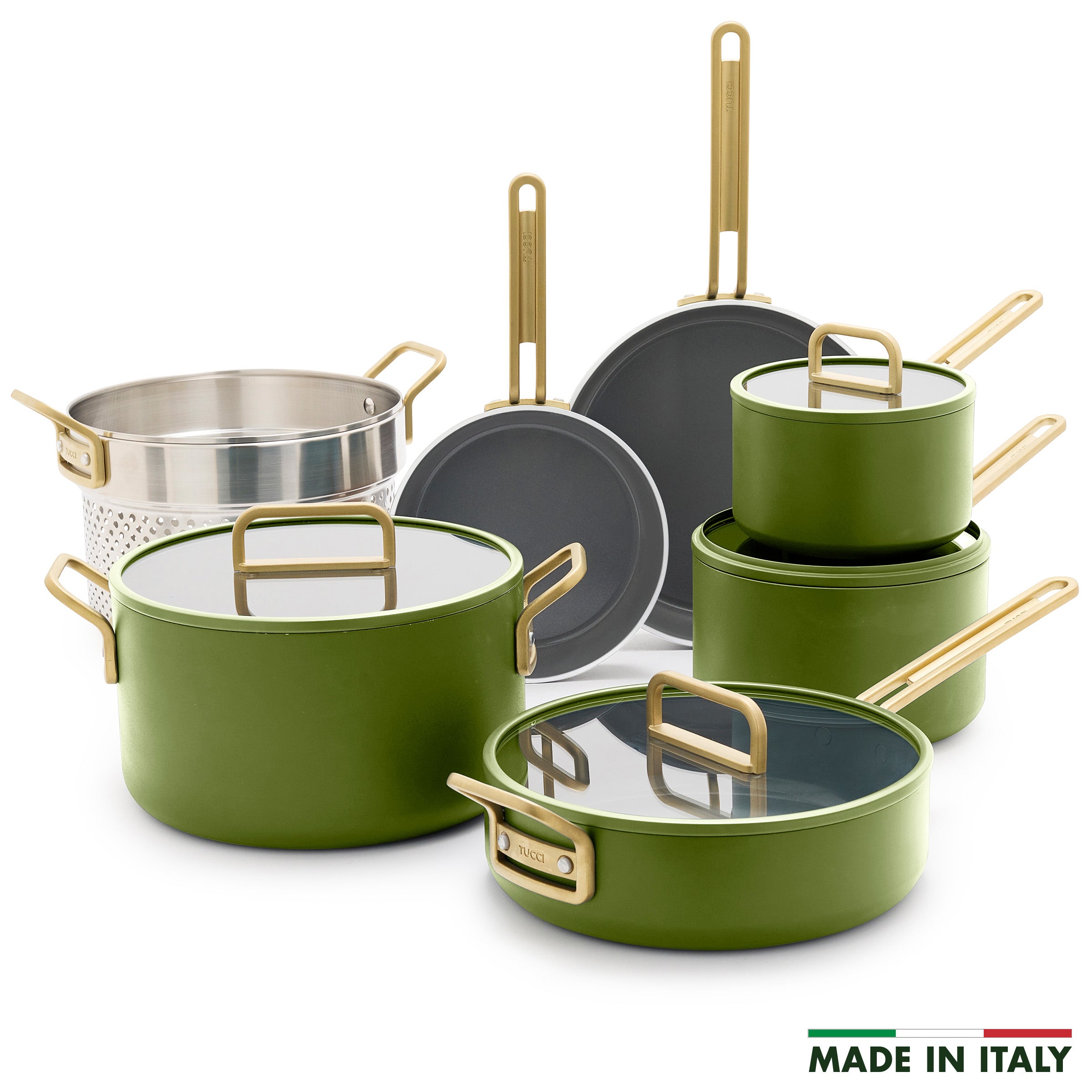 Stanley Tucci™ Ceramic Non-Stick 11-Piece Cookware Set | Tuscan Olive