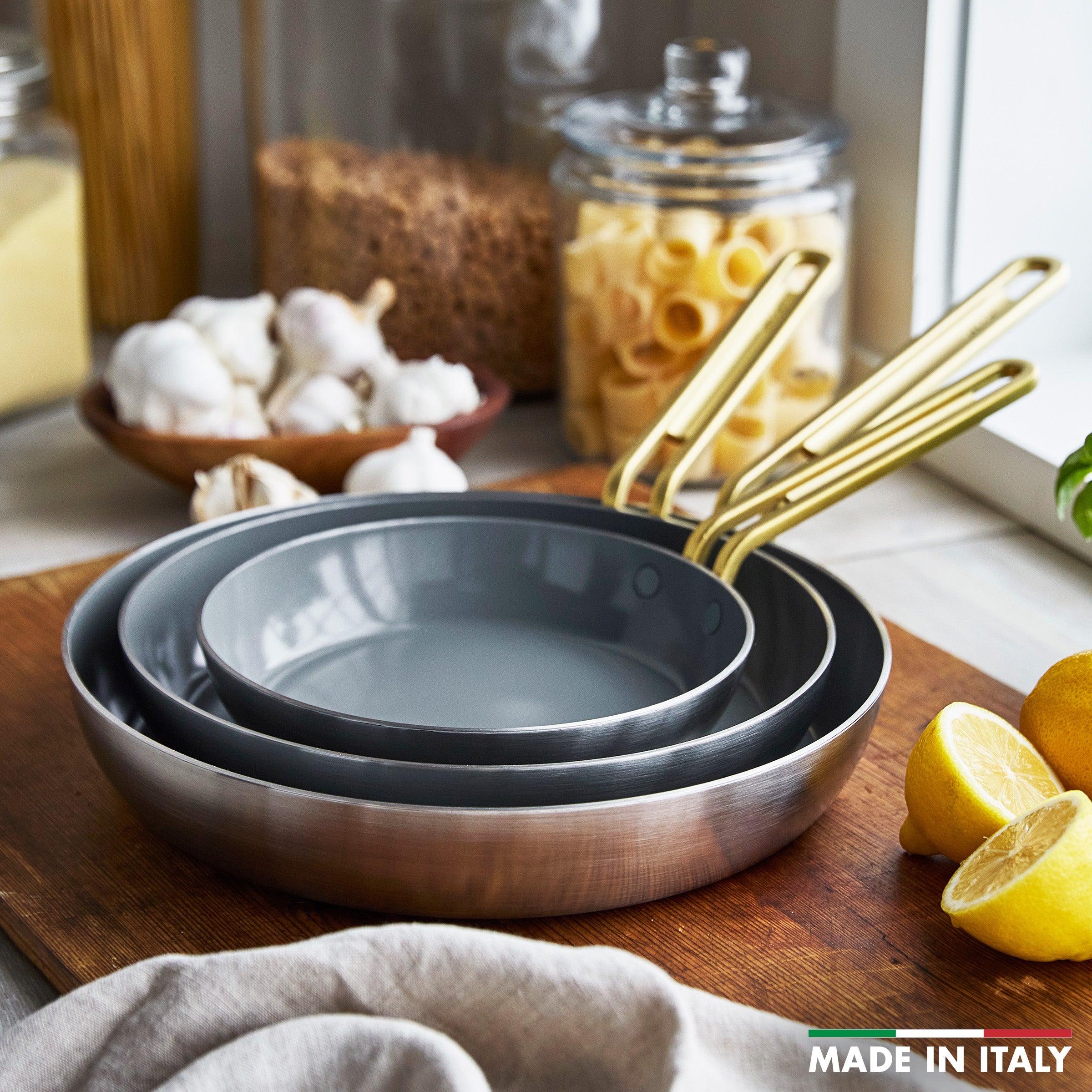 Stanley Tucci™ Stainless Steel Ceramic Non-Stick 20cm, 26cm and 30cm Frypan Set