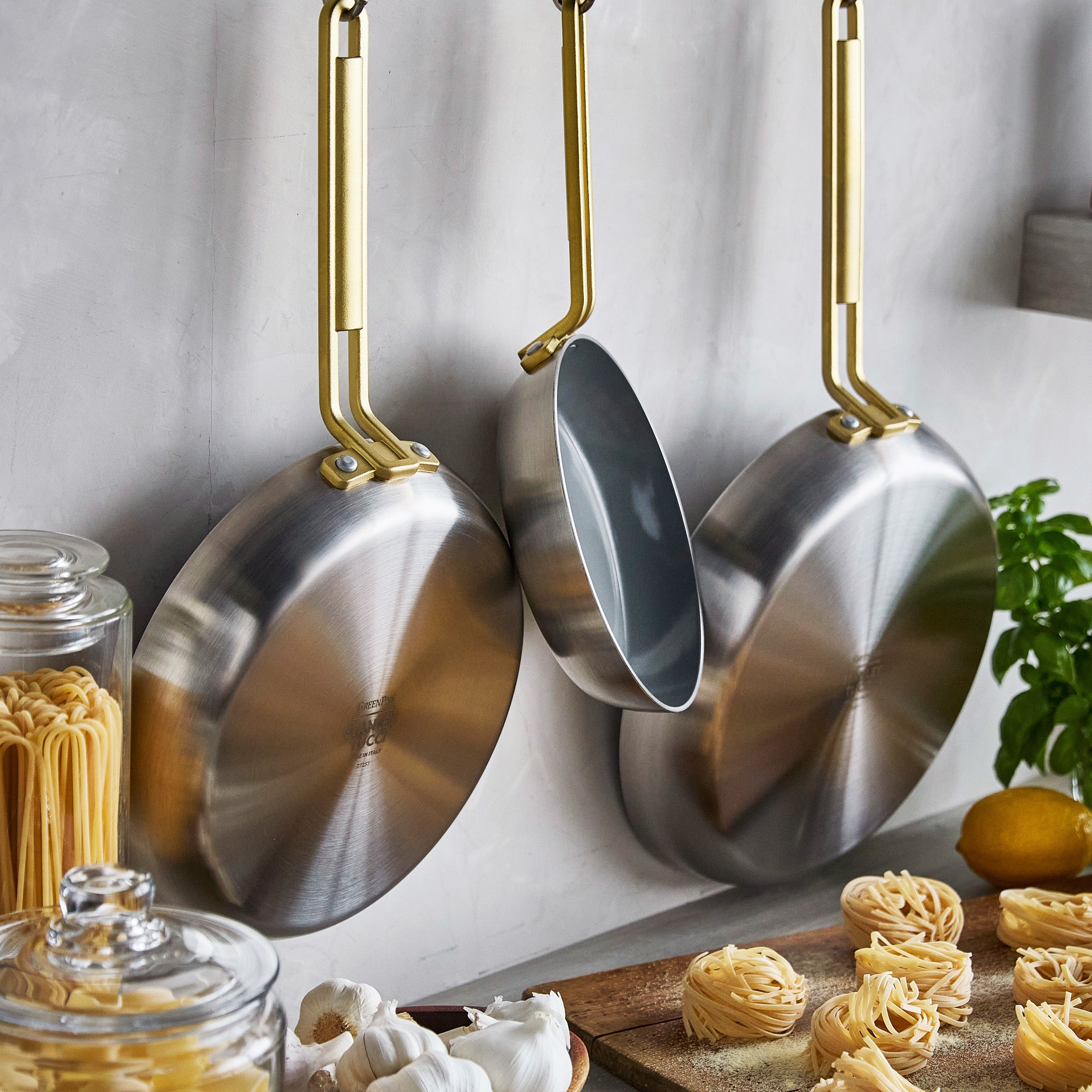 Stanley Tucci™ Stainless Steel Ceramic Non-Stick 20cm, 26cm and 30cm Frypan Set
