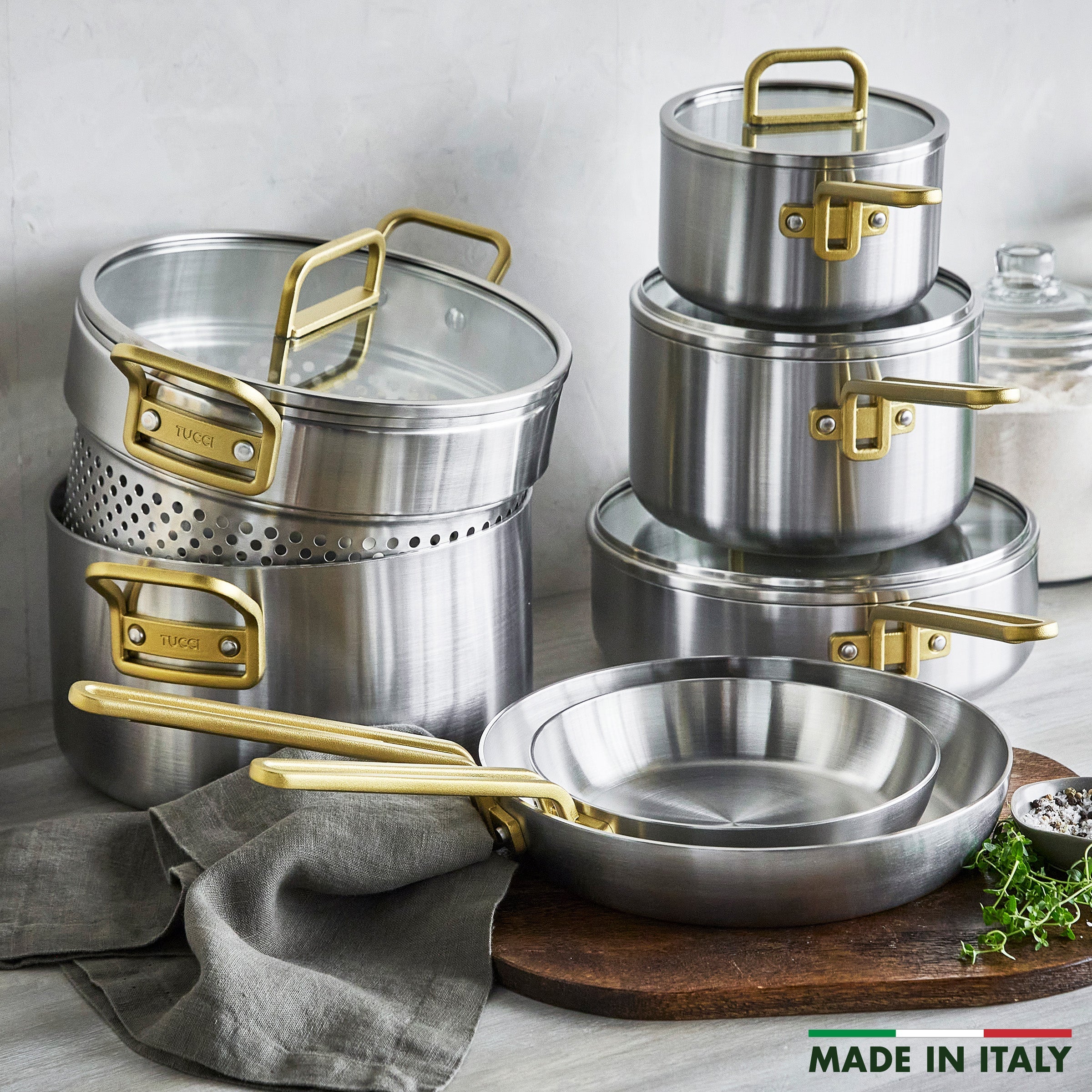 Stanley Tucci™ Uncoated Stainless Steel 11-Piece Cookware Set