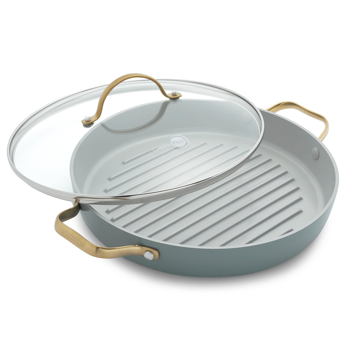 Reserve Ceramic Non-Stick 28cm Grill Pan | Smoky Blue with Gold-Tone Handles