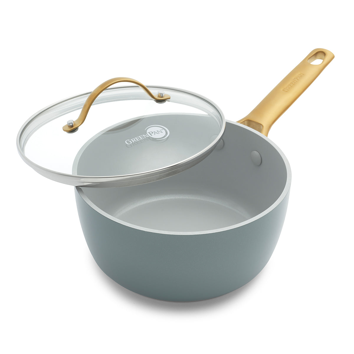 Reserve Ceramic Non-Stick 1.9-Litre Saucepan with Lid | Smoky Blue with Gold-Tone Handles
